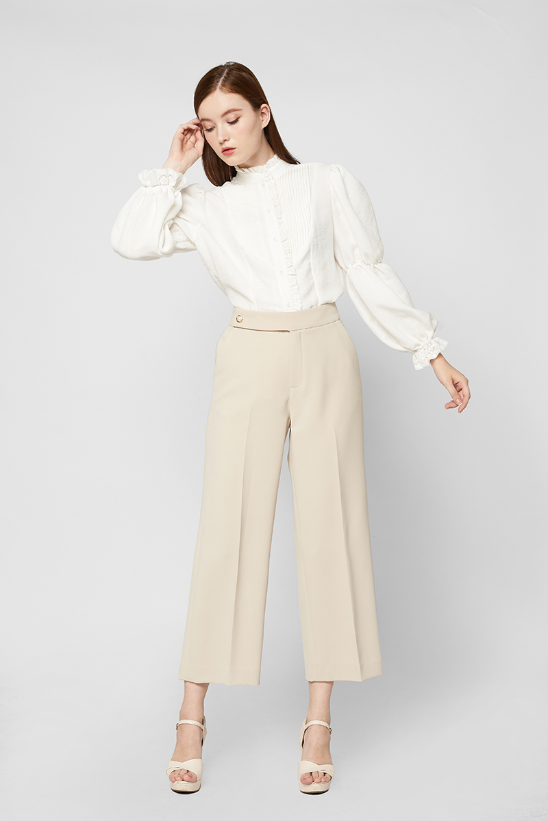 WAISTED IVORY STRAIGHT TROUSERS			
