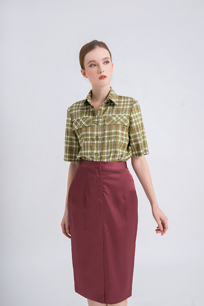 ELBOW-LENGTH CHECKED PATTERN SHIRT