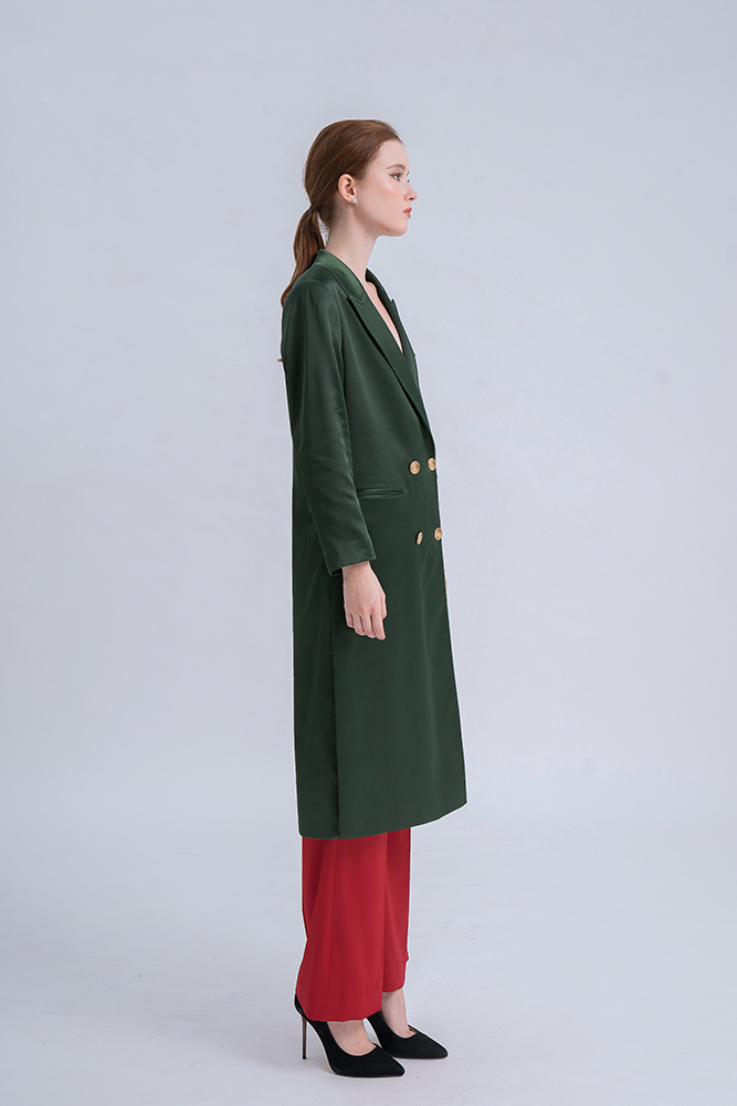 LONG SILK DOUBLE BREASTED TRENCH COAT 